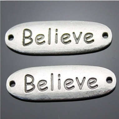 INFINITY BRACELET CHARM CONNECTORS - SILVER - "BELIEVE" - 12x35mm