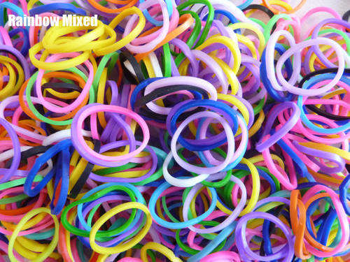 LOOM BANDS -  RAINBOW KIT WITH CROCHET HOOK AND COLORED "S"-CLIPS - 600 PIECES