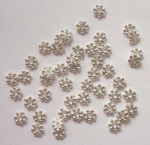 SPACER BEADS - BRIGHT SILVER PLATED - DAISY- 4mm - SOLD PER PACK OF 50