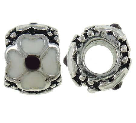 EUROPEAN STYLE - DRUM - SPACER BEADS - BLACK AND WHITE ENAMEL FLOWER