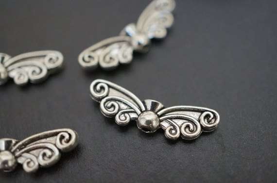 SPACERS - ANTIQUE SILVER -  FAIRY WINGS - 22 x 5mm
