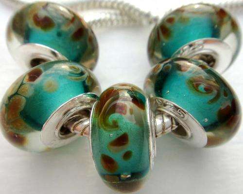 925 SILVER CORE - UNIQUE - SEASCAPE - MURANO GLASS BEADS - TURQUOISE AND BROWN