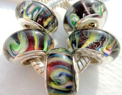 EUROPEAN STYLE - 925 SILVER CORE - UNIQUE - MURANO GLASS BEADS - MULTI COLOR- RAINBOW STRIPES
