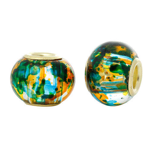 EUROPEAN STYLE - MURANO GLASS BEADS - GOLD CORE - CLEAR - TWO TONE - BLUE AND YELLOW SPECKS
