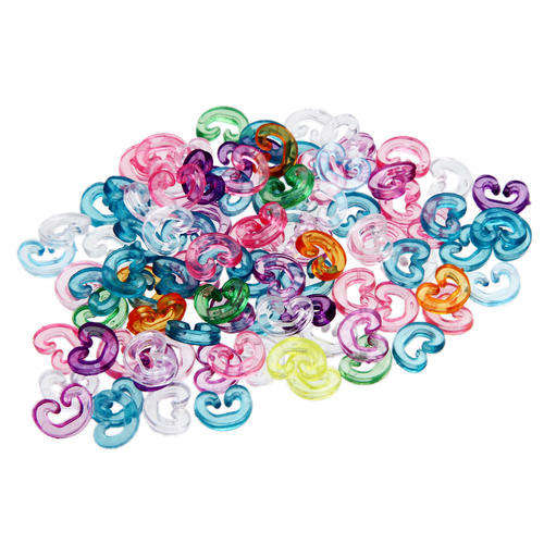 LOOM BANDS - COLORED PLASTIC C-CLIPS - MIXED COLORS - 100 PIECES PER PACK