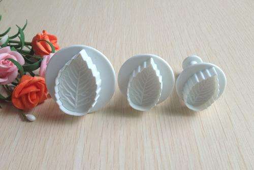 COOKIE - FONDANT - CUTTER - PLUNGER - VEINED ROSE LEAF - 3 PIECE SET COMPLETE