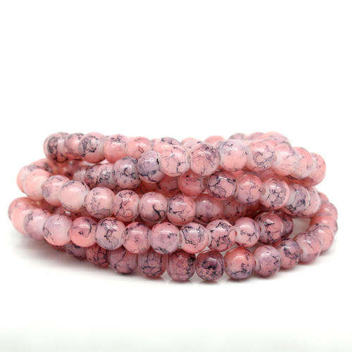 GLASS BEADS - ROUND - PINK - MOTTLED - 6mm - 10 PCS