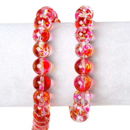Glass Beads Fuchsia Yellow Mottled/Speckled 10mm