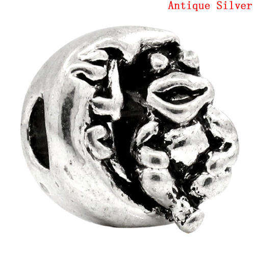 EUROPEAN STYLE - ANTIQUE SILVER - FROG ON THE MOON - CHARM BEADS
