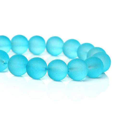 Glass Beads Round Turquoise Blue Frosted 10mm