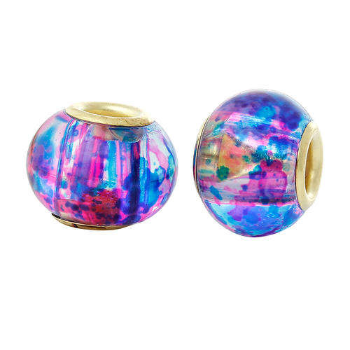 EUROPEAN STYLE - MURANO GLASS BEADS - GOLD CORE - CLEAR - TWO TONE - HOT PINK AND BLUE SPECKS