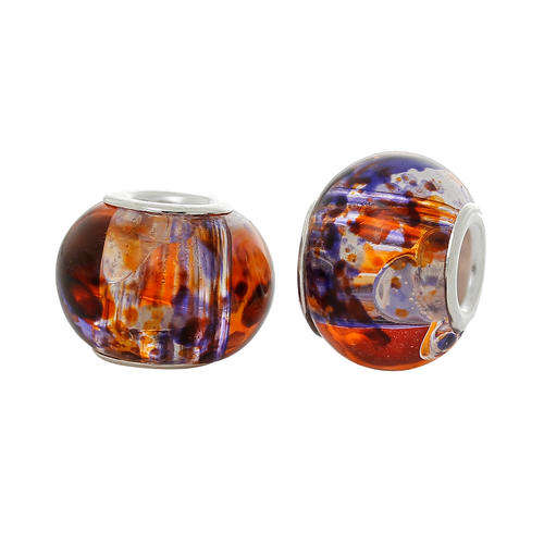 EUROPEAN STYLE - MURANO GLASS BEADS - SILVER CORE - CLEAR - TWO TONE - PURPLE AND ORANGE SPECKS