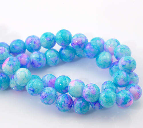 GLASS BEADS - LOOSE - ROUND - SKY BLUE, LILAC AND PINK MOTTLED - 8mm