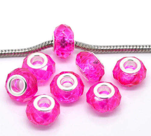EUROPEAN STYLE - CRYSTAL - FACETED - RONDELLE BEADS - FUCHSIA
