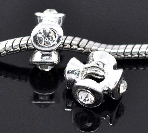 Silver Clear Rhinestones Stopper Screw Beads For Snake Chain Bracelets