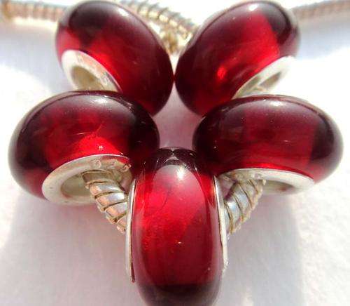 925 SILVER CORE - EUROPEAN STYLE - MURANO GLASS BEADS - CLEAR RED