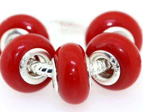 925 SILVER CORE - EUROPEAN STYLE - MURANO GLASS BEADS - SOLID RED