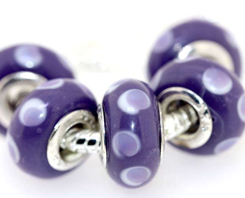 EUROPEAN STYLE - 925 SILVER CORE - MURANO GLASS BEADS - SOLID PURPLE WITH LILAC SPOTS