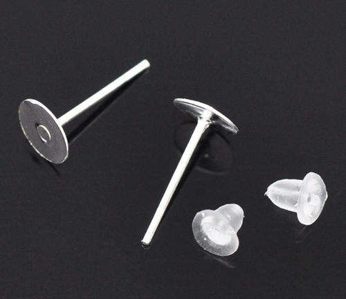 EARRING POSTS WITH BACK STOPPERS - SILVER PLATED - 12x 6 mm - SOLD PER PAIR