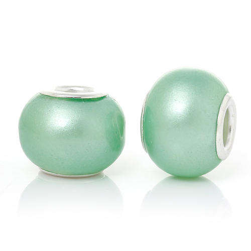 EUROPEAN STYLE - SILVER CORE - MURANO GLASS BEADS - SOLID - PASTEL GREEN - PEARL