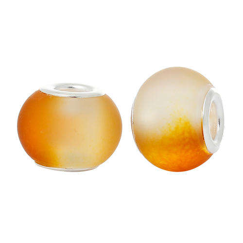 EUROPEAN STYLE - MURANO GLASS BEADS - FROSTED BURNT ORANGE AND WHITE