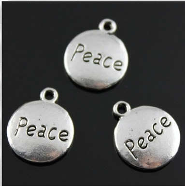 CHARMS - ANTIQUE SILVER - DOUBLE SIDED - PEACE - DISC - 18x15mm