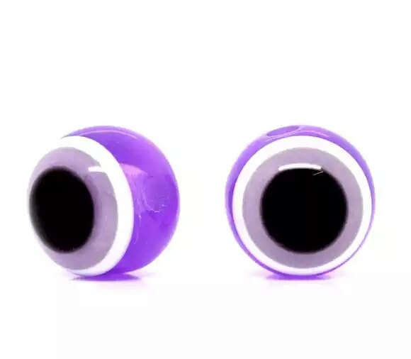 ACRYLIC - RESIN - PURPLE, BLACK AND WHITE - EVIL EYE - STRIPED ROUND BEADS - 8mm