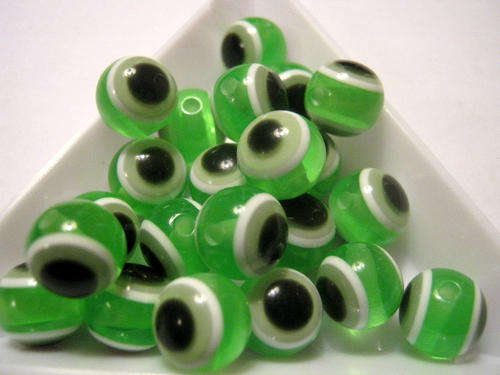 ACRYLIC - RESIN - GREEN, BLACK AND WHITE - EVIL EYE - STRIPED ROUND BEADS - 8mm - 10 PCS