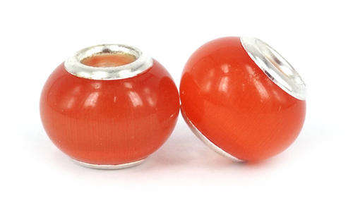 925 SILVER CORE - CAT'S EYE - EUROPEAN STYLE - GLASS BEADS - BURNT ORANGE