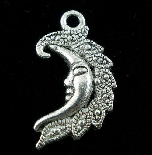 CHARMS - PENDANTS - ANTIQUE SILVER - MOON FACE - 27x15mm