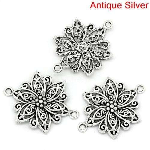 CONNECTORS - ANTIQUE SILVER - FLOWER - 4x2.8cm