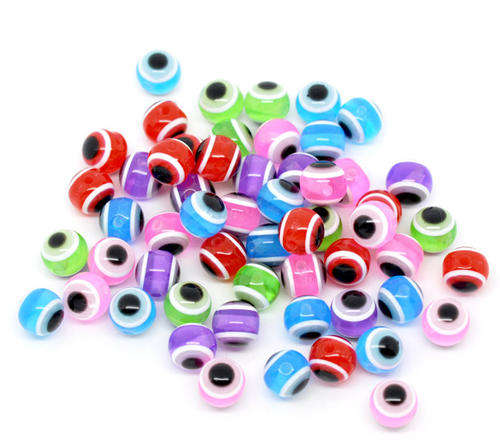 ACRYLIC - RESIN - RANDOMLY MIXED COLORS - EVIL EYE - STRIPED ROUND BEADS - 10mm - 10 PCS