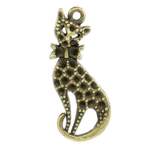 CHARMS - ANTIQUE BRONZE - CAT EMBELLISHMENT - CHARM PENDANTS - 3.2x1.3cm