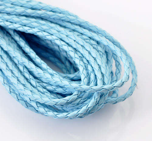 Braided Leather Cord Sky Blue Round - 3mm