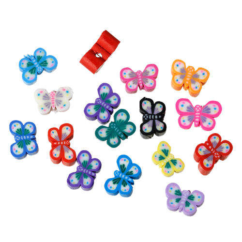 POLYMER CLAY - ASSORTED - MULTICOLOR - BUTTERFLY  BEADS - 7mm-9mm x 5mm-6mm