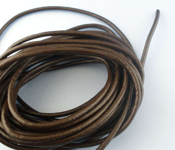 GENUINE LEATHER CORD FOR JEWELRY MAKING - 3mm - ROUND - COFFEE BROWN - SOLD PER METER