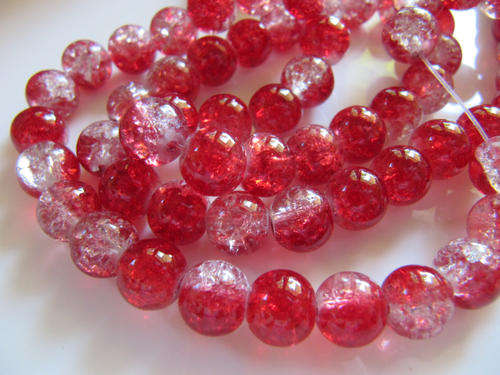 GLASS BEADS - LOOSE - ROUND - RED AND CLEAR CRACKLE - 10mm