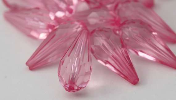 ACRYLIC - PINK - FACETED - TEARDROP - BEADS - 8x24mm