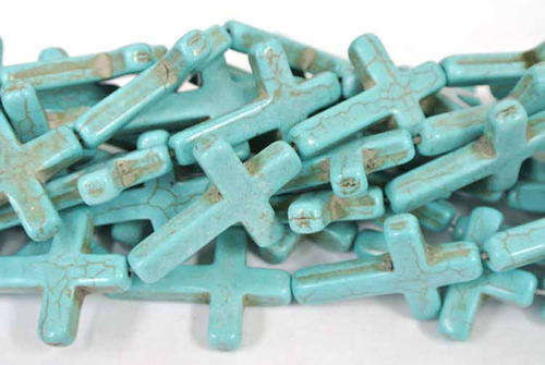 TURQUOISE - MAGNESITE - HOWLITE - NATURAL - GEMSTONE - CROSS - PENDANT - BEADS - 25x17mm
