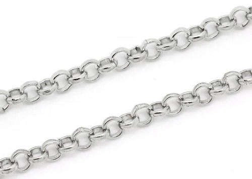 CHAIN - SILVER TONE - LINK OPENED - ROLO - 3.8mm - SOLD PER PACK OF 1 METER