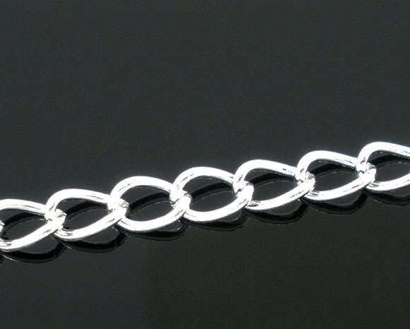 CHAIN - SILVER PLATED - CURB - 5.5x4mm - SOLD PER PACK OF 1 METER