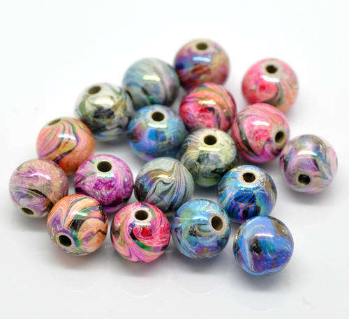 ACRYLIC - HAND PAINTED - ROUND - BEADS - STRIPED - 12mm