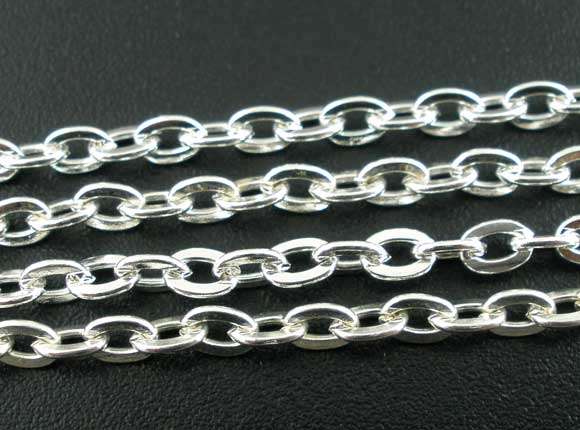 CHAIN - SILVER PLATED - FLAT CABLE - 3x4mm - SOLD PER PACK OF 1 METER