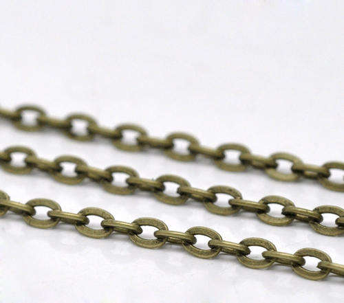 CHAIN - BRONZE TONE - FLAT CABLE LINK - 3x4mm - SOLD PER PACK OF 1 METER