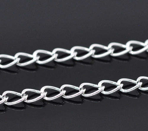 CHAIN - SILVER PLATED - CURB - 6.4x4.2mm - SOLD PER PACK OF 1 METER