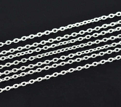 CHAIN - SILVER PLATED - TEXTURED - OPEN LINK - CABLE - 3x2mm  - SOLD PER PACK OF 1 METER