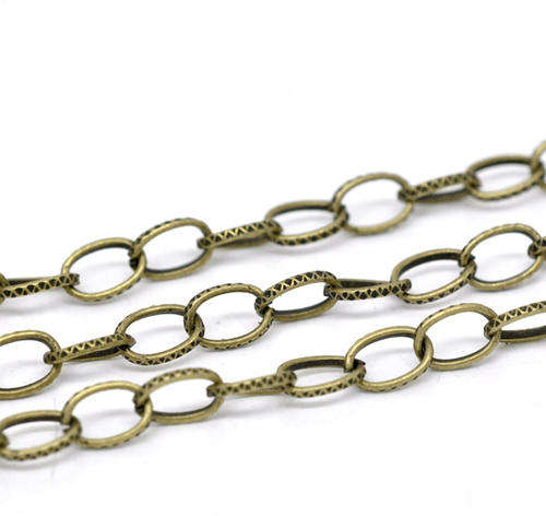 CHAIN - ANTIQUE BRONZE - FANCY - LINK CHAIN FOR CLIP ON CHARMS - 8x5.5mm - SOLD PER PACK OF 1 METER