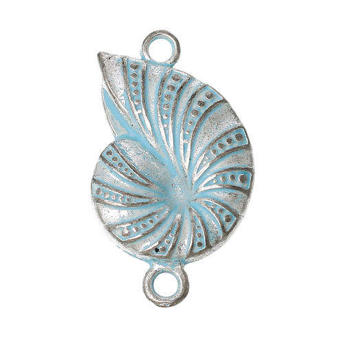 CONNECTORS - CONCH SHELL - SILVER TONE - BLUE - 27.0x16.0mm