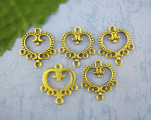 CONNECTORS - ANTIQUE GOLD - HEART - 4 LOOPS 19 x 21mm