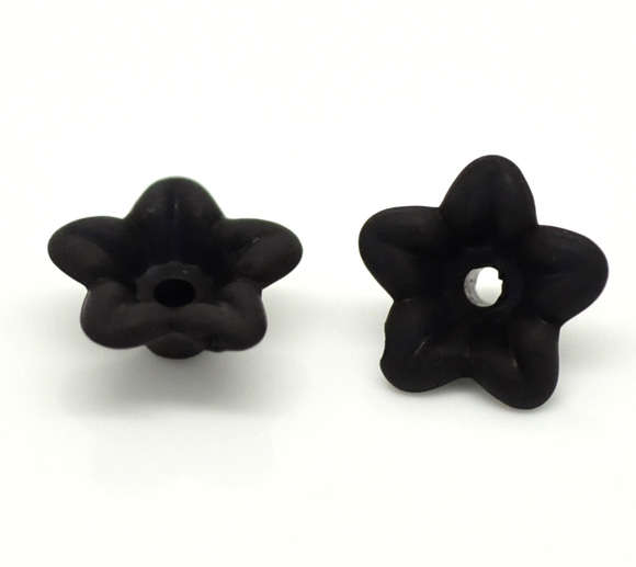 ACRYLIC - OPAQUE BLACK - LILY FLOWER - BEADS/BEAD CAPS - 4x10mm - 10 PCS